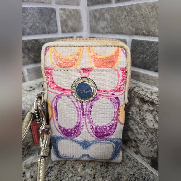 EUC COACH Poppy Collection Orange Green Pink Multicolor Small Wristlet 3.5” x 5" - Picture 3 of 12